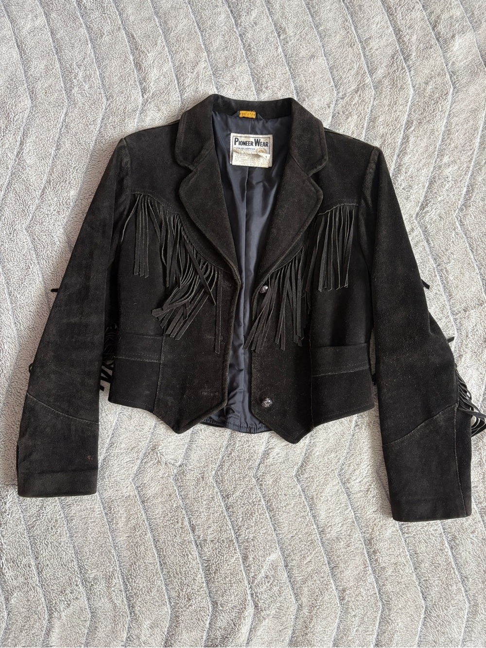 PIONEER Black Suede Fringe Cropped Jacket